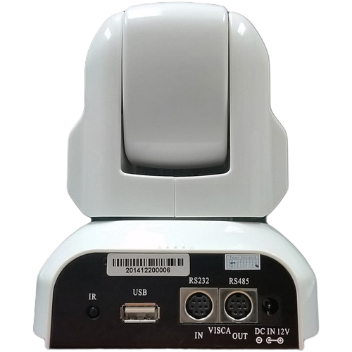 Back view of a camera with connectivity ports on a white background