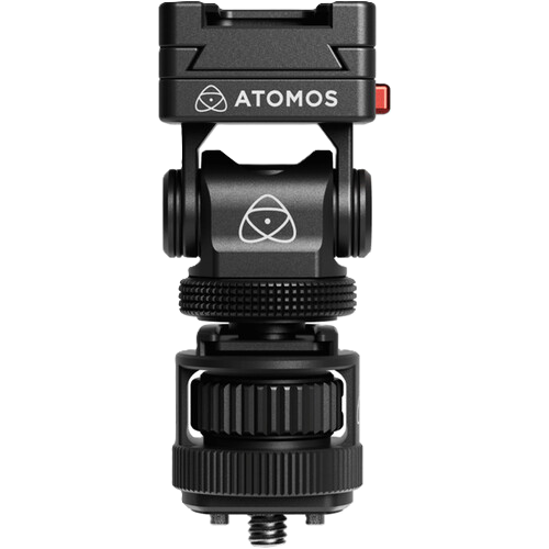 Atomos cold shoe camera mount on a white background
