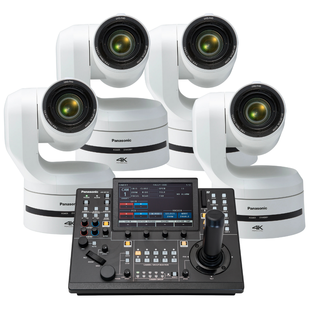 Panasonic video production camera system with control panel on a white background