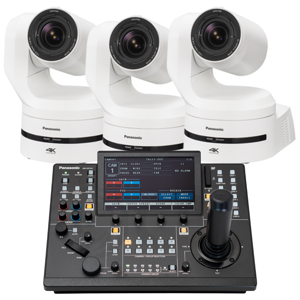 Panasonic 3x AW-UE160 PTZ Cameras (White) w/ FREE AW-RP150 Controller