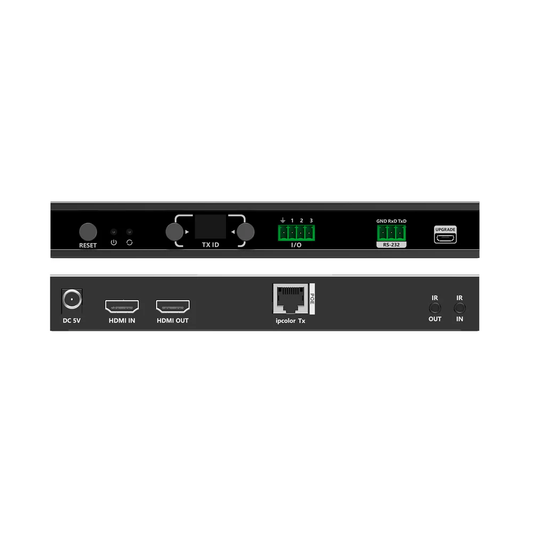 Electronic device with various ports and labels on a white background