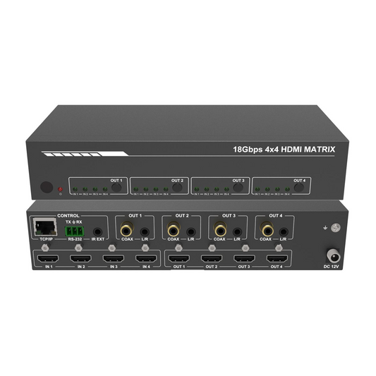DVDO 4K 4x4 HDMI Matrix Switcher with Audio Outputs & HDR (NEW) Angled