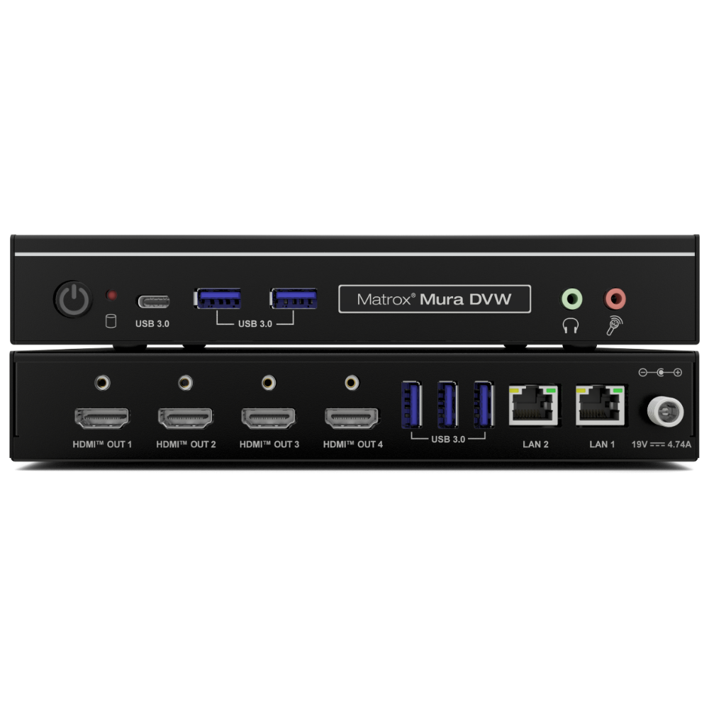 Black electronic device with various ports on a white background