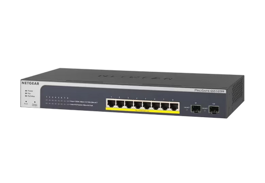 NETGEAR GS510TPP 8-Port Gigabit Ethernet High-Power PoE+ Smart Switch with 2 Dedicated SFP Ports (190W)