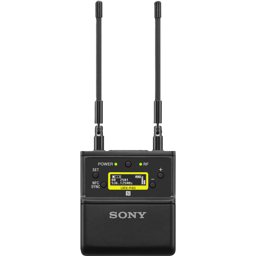 Sony wireless microphone receiver with antennas on a white background
