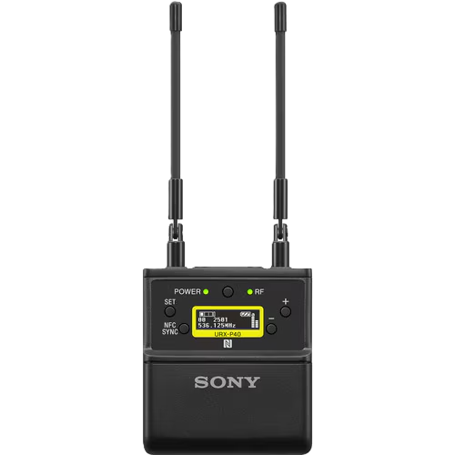 Sony wireless microphone transmitter on a white background