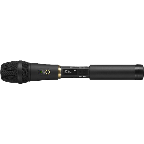 Black wireless microphone on a white background