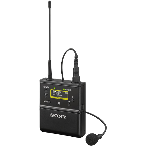Sony wireless microphone transmitter on a white background