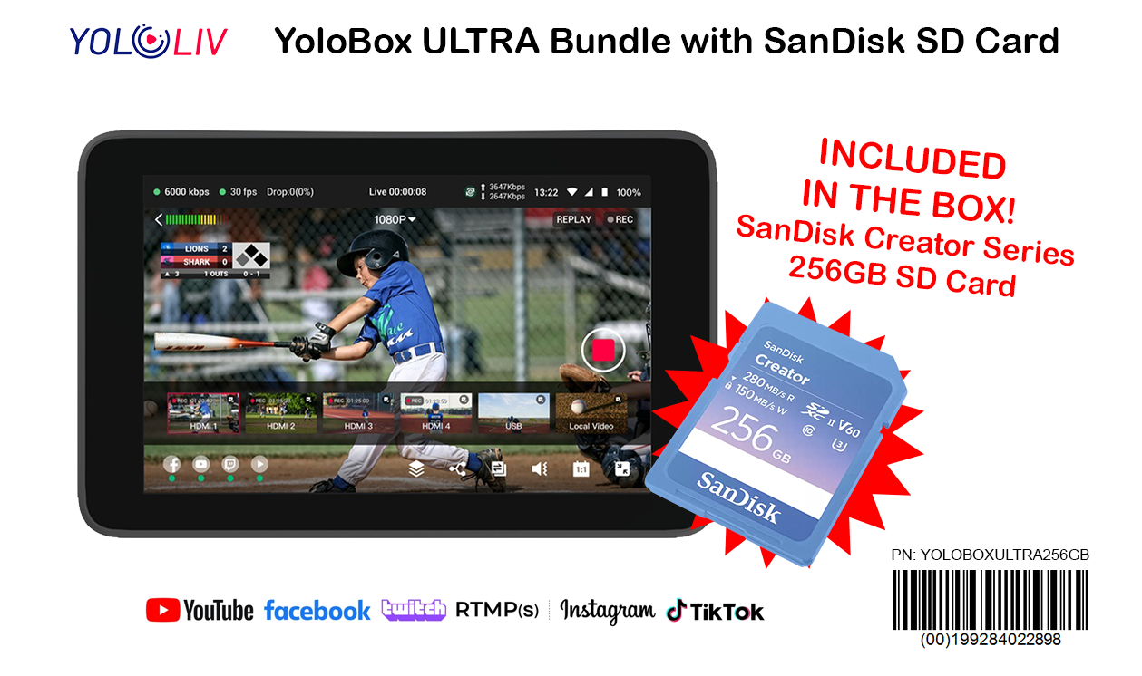 YoloBox ULTRA Bundle with SanDisk SD Card on a white background