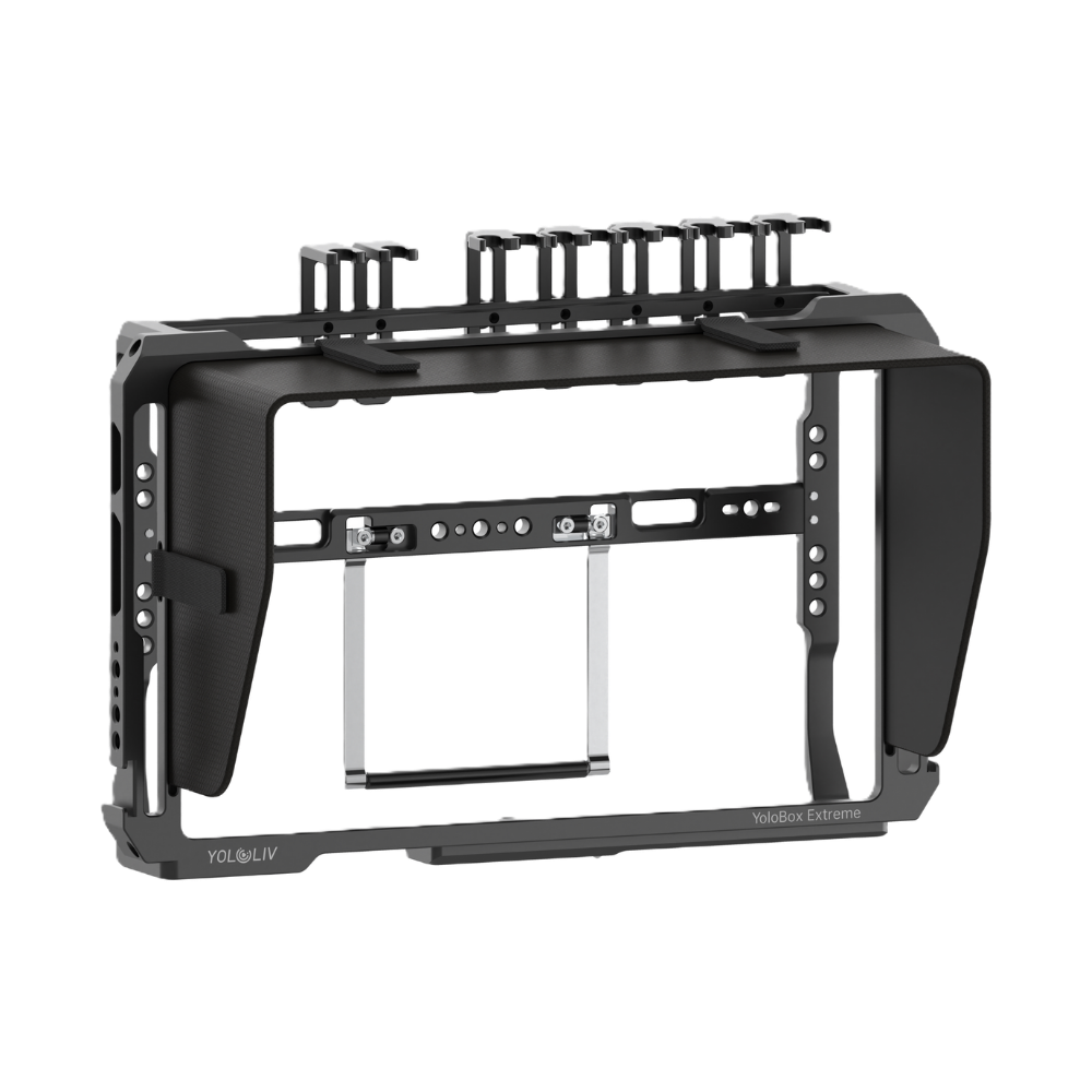 YoloBox Extreme Cage Black metal frame with adjustable shelves on a white background
