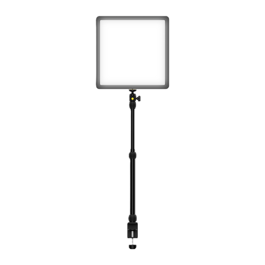 A square LED light panel on an adjustable black stand, shown against a solid white background.