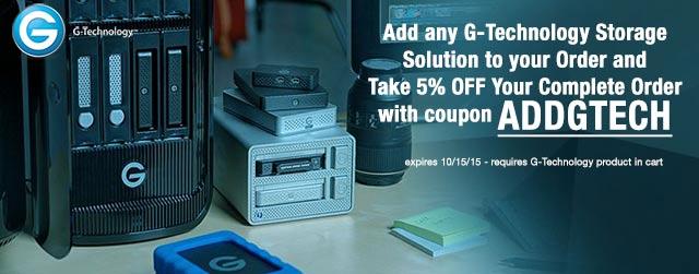 Save 5% Off Your Entire Purchase when you add any G-Technology Storage Solution