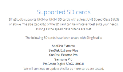 SlingStudio Tests and Certifies ProGrade SD cards for High-Speed Storage