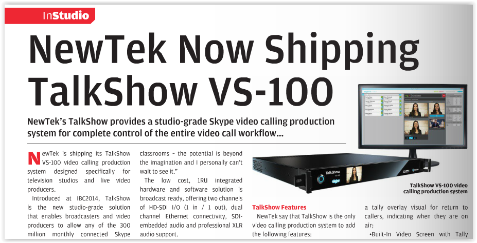 InBroadcast: Newtek TalkShow VS100 review