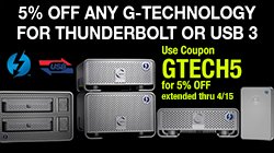 New Low Prices on G-Technology Thunderbolt &amp; USB3 Storage Solutions! Save 5%