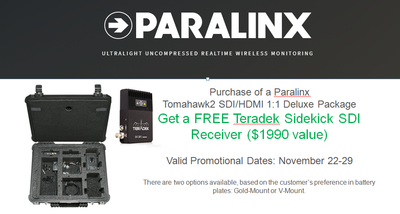 Paralinx Tomhawk2 SDI/HDMI 1:1 Deluxe Package Black Friday Special - FREE Teradek Sidekick SDI