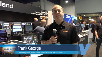 Roland booth at NAB Las Vegas with Frank George
