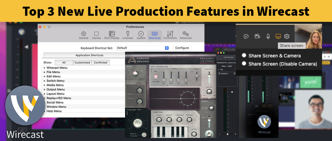 An example of an audio distortion and pitch correction VST3 Effect Plugin in Wirecast 15.