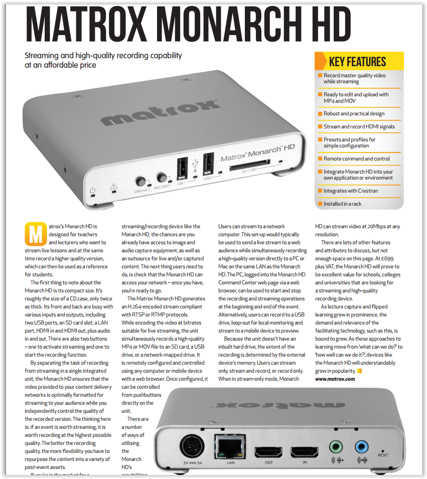 Review: MATROX MONARCH HD for Education