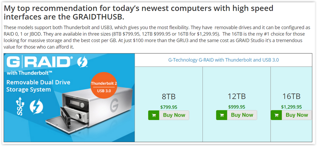 Videoguys Top Video Storage Recommendation: G-Tech G-RAID with Thunderbolt and USB 3.0