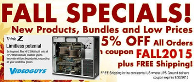 Videoguys Fall Specials expire 9/30/15 - 5% Off and Free Shipping on HP Workstations, G-TECH and more