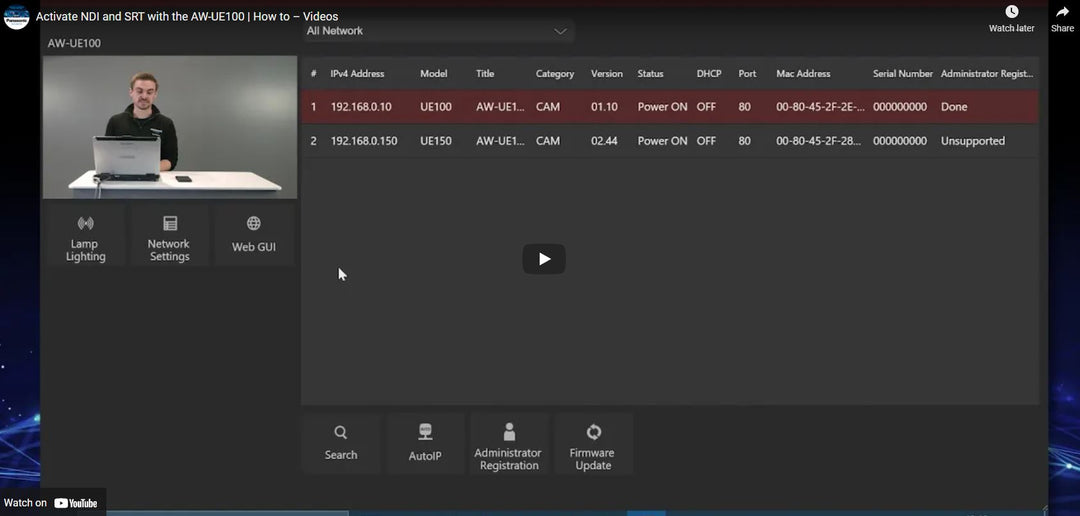 Panasonic AW-UE100 Tutorial: Setting up NDI, NDI|HX and/or SRT