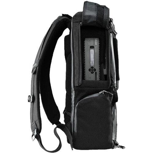 Black Teradek prism backpack with a visible brand logo on a white background