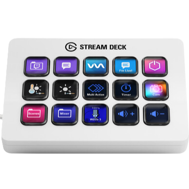 Elgato Stream Deck with various buttons on a white background