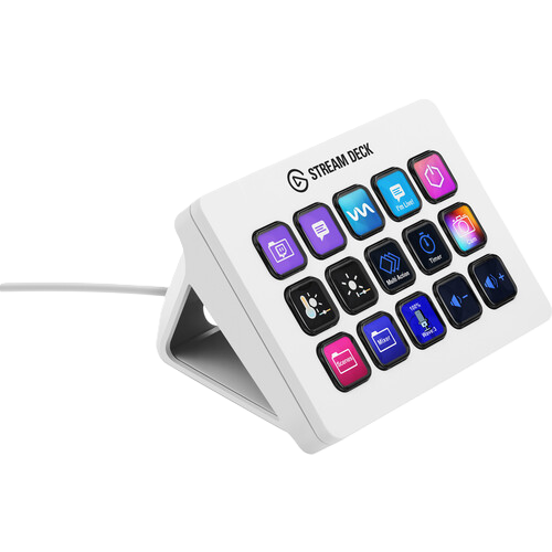 Elgato Stream Deck with illuminated buttons on a white background