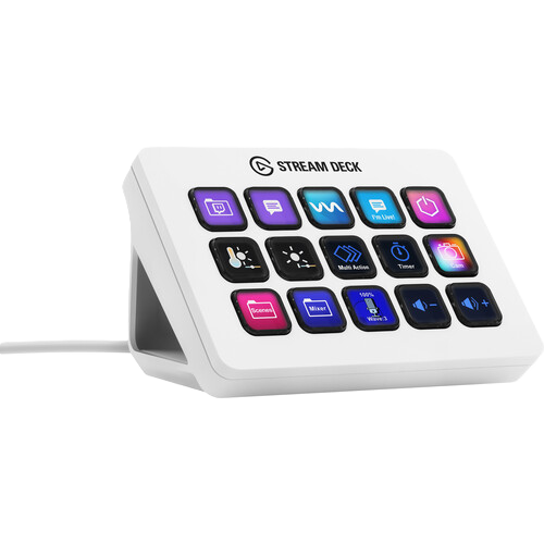 Elgato Stream Deck with colorful buttons on a white background