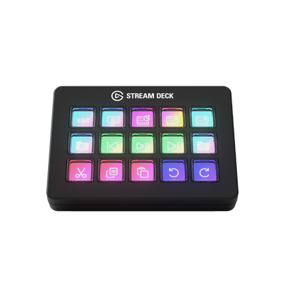 Elgato Stream Deck with colorful LED indicators on a white background