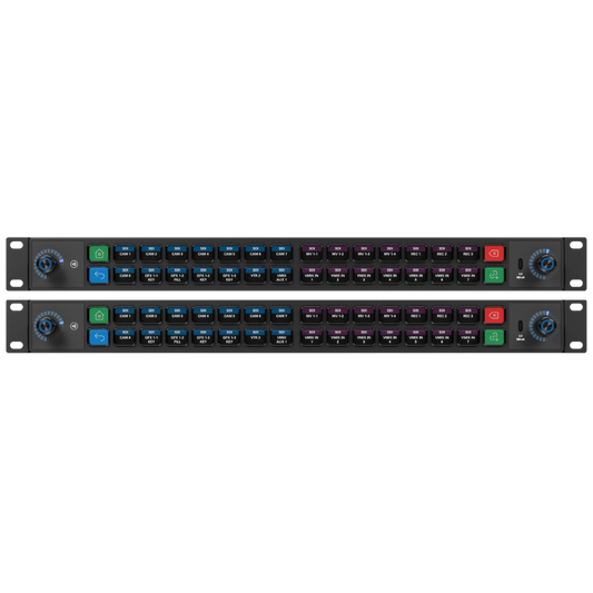 Two Elgato Stream Deck Studio identical electronic panel with buttons and knobs on a white background