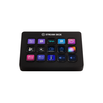 Elgato Stream Deck with colorful buttons on a white background