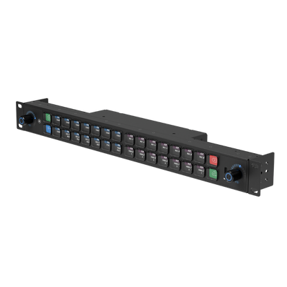 Elgato Stream Deck Studio
 Black panel with buttons and connectors on a white background