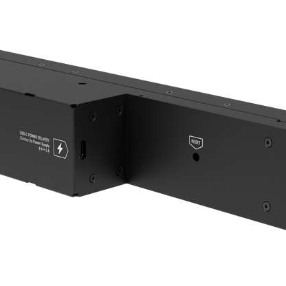 Elgato Stream Deck Studio
 Black metal bracket with USB-C power delivery and reset labels on a white background