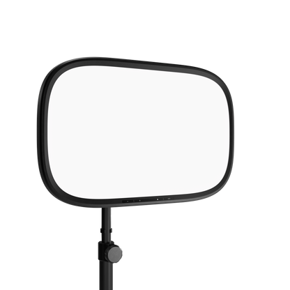 A black-framed elgato key light with rounded corners on a black stand, shown against a solid white background.