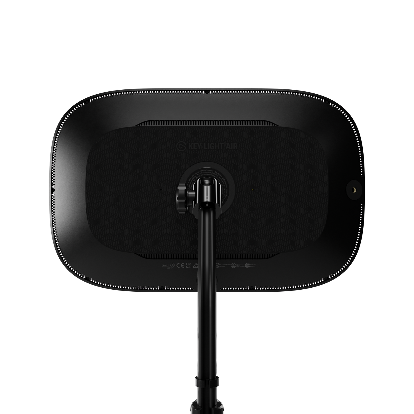 The back view of a Key Light Air LED light panel, showing the matte black diffuser, mounting bracket, and connector port on a solid white background.