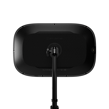 The back view of a Key Light Air LED light panel, showing the matte black diffuser, mounting bracket, and connector port on a solid white background.