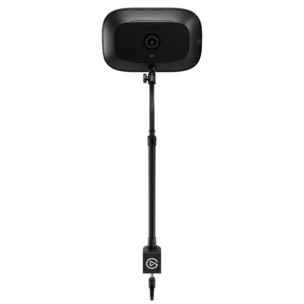 An elgato key light with a sleek, rounded rectangular head, adjustable stand, and mounting bracket, shown against a solid white background.