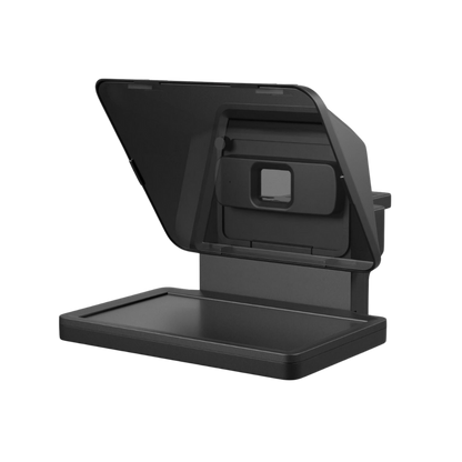 Elgato Prompter Black stand with a tablet or phone on a white background