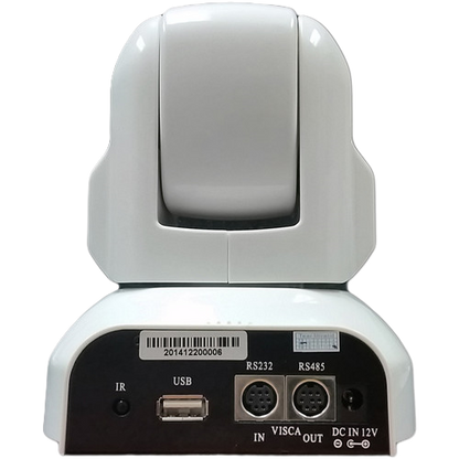 Back view of a camera with connectivity ports on a white background