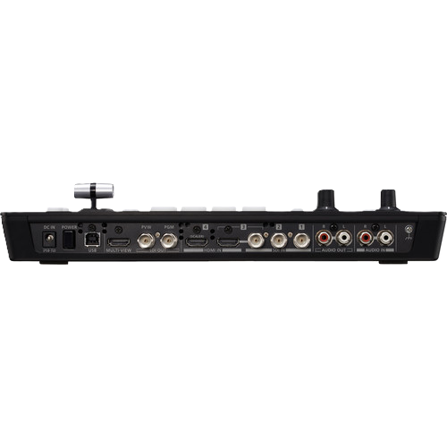 Back view of a Roland V-1SDI 4-Channel HD Video Switcher digital audio workstation with various ports on a white background