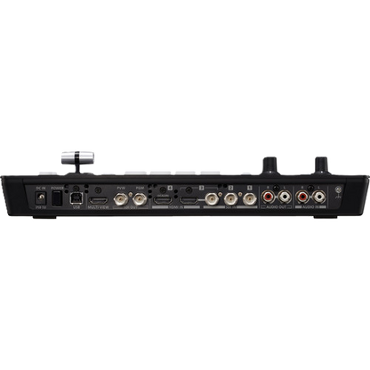 Back view of a Roland V-1SDI 4-Channel HD Video Switcher digital audio workstation with various ports on a white background