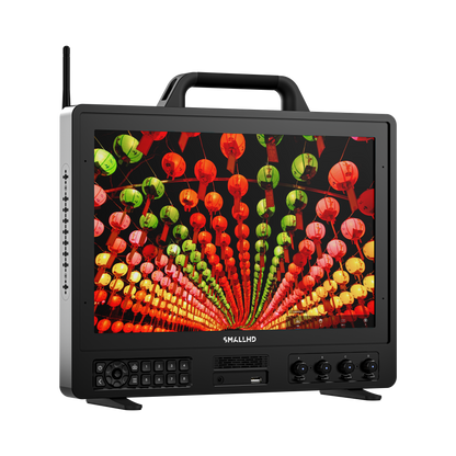 Portable monitor with colorful display on a white background