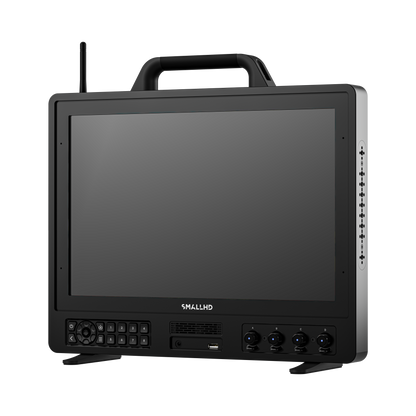 Portable monitor with a handle on a white background