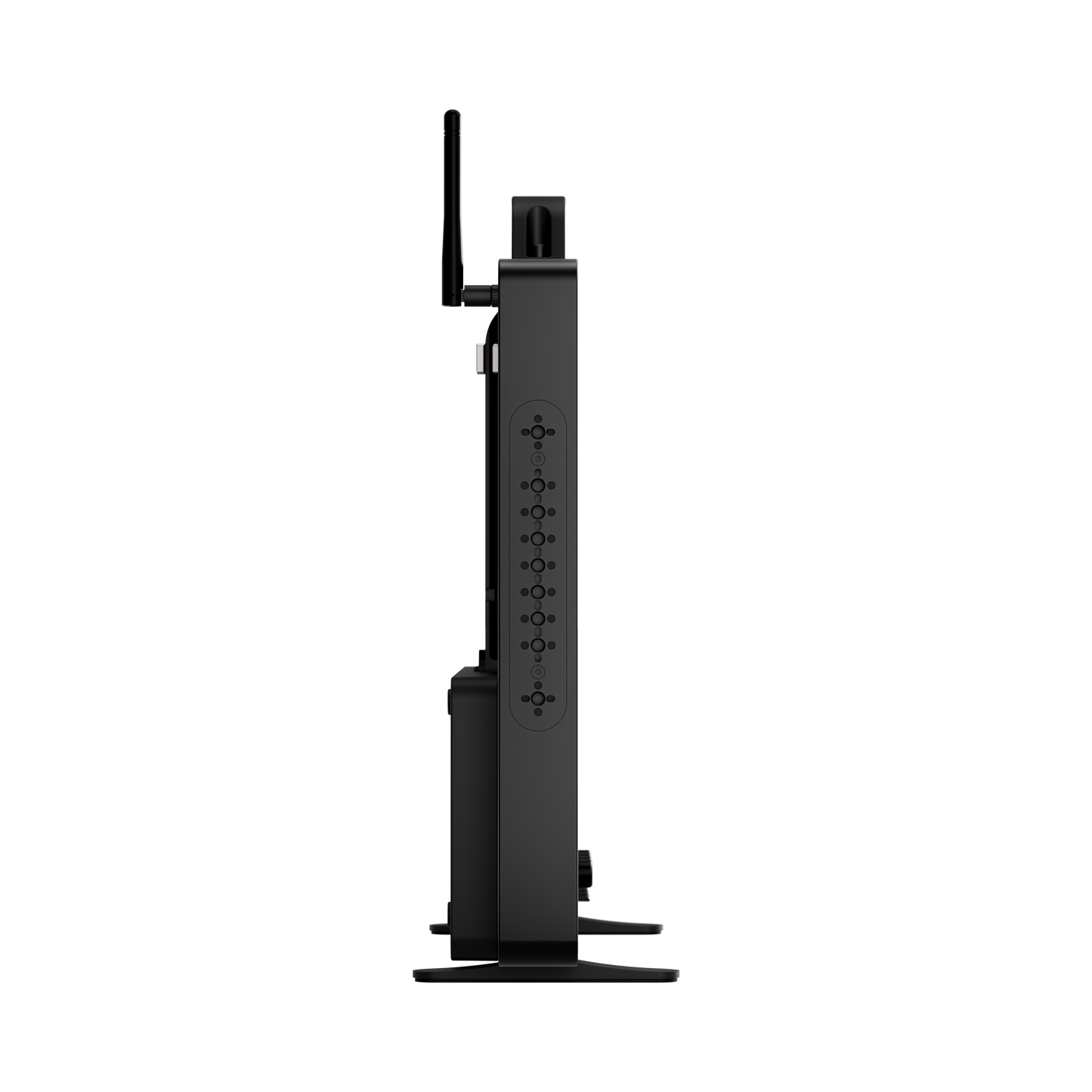 Black electronic device with antennas on a white background