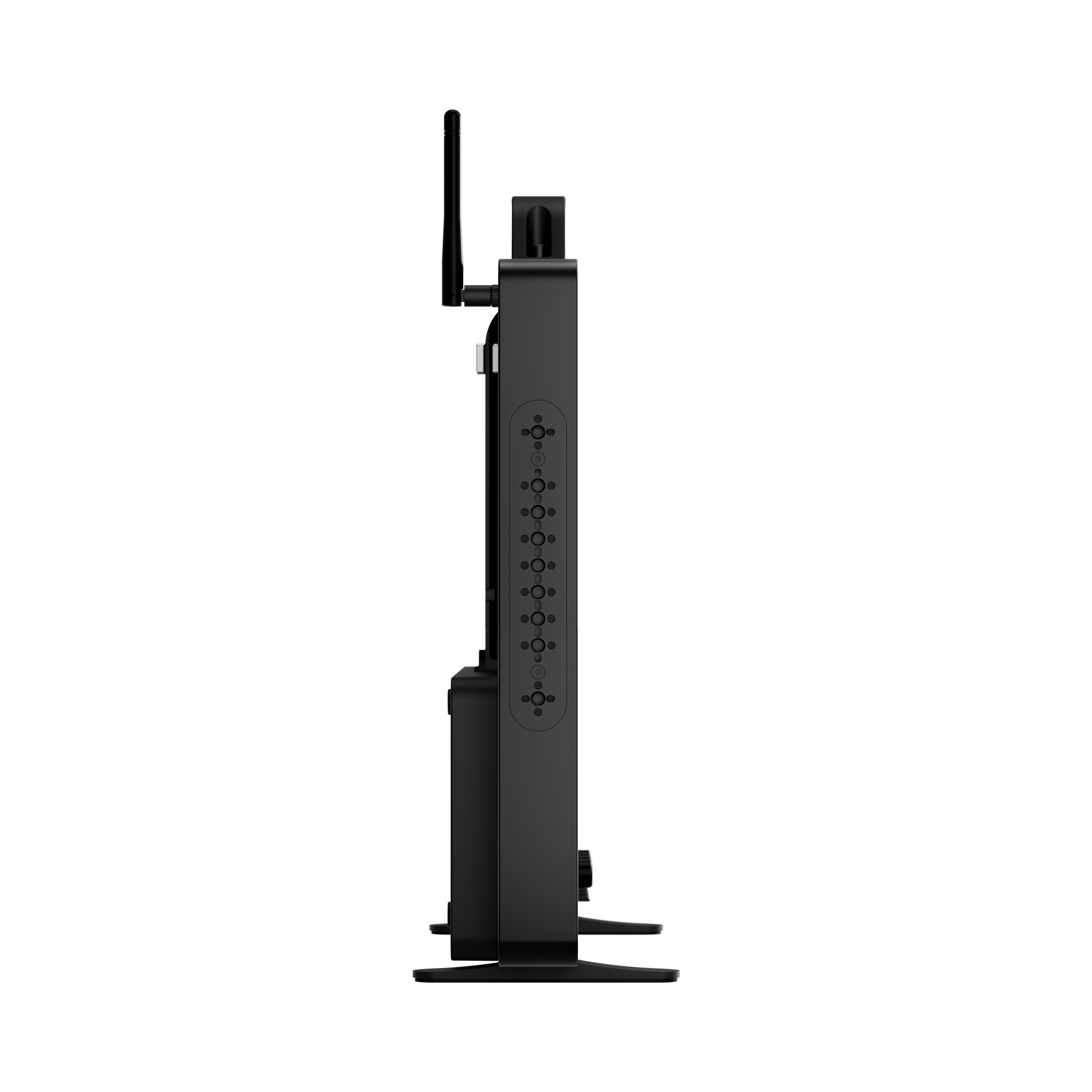 Black electronic device with antennas on a white background