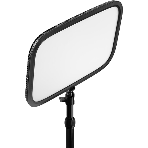 Rectangular mirror on a stand with black frame and white reflective surface