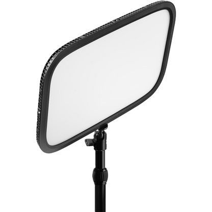 Rectangular mirror on a stand with black frame and white reflective surface
