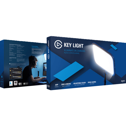 Elgato Key Light packaging with a blue and white design on a white background